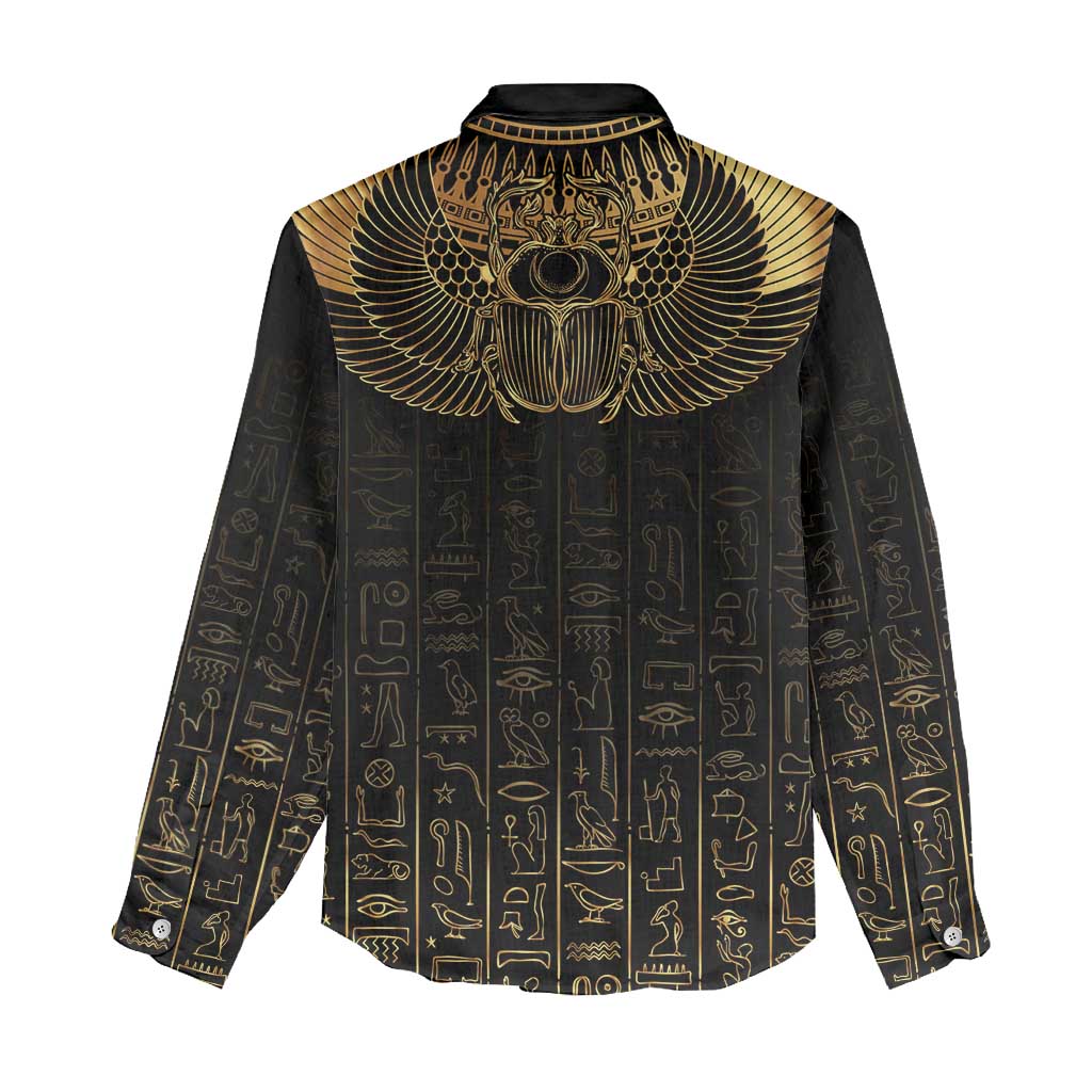Ancient Egypt Women Casual Shirt Black Gold Scarab