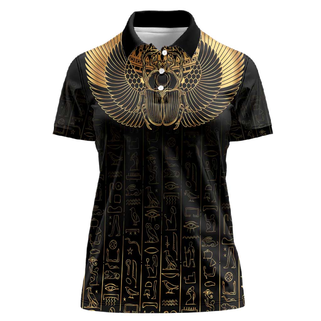 Ancient Egypt Women Polo Shirt Black Gold Scarab