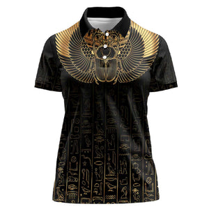 Ancient Egypt Women Polo Shirt Black Gold Scarab