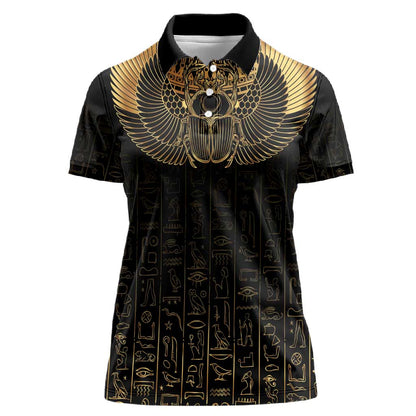 Ancient Egypt Women Polo Shirt Black Gold Scarab