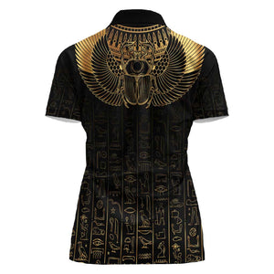 Ancient Egypt Women Polo Shirt Black Gold Scarab