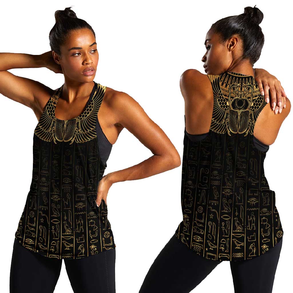 Ancient Egypt Women Racerback Tank Black Gold Scarab