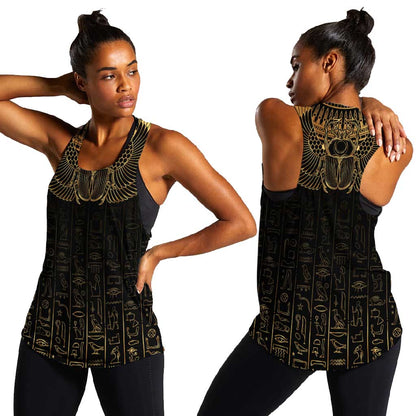 Ancient Egypt Women Racerback Tank Black Gold Scarab