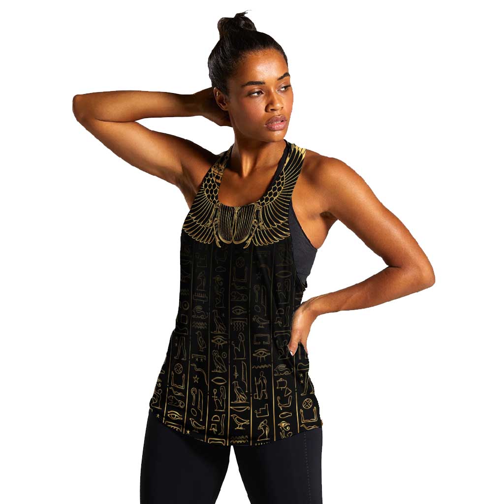 Ancient Egypt Women Racerback Tank Black Gold Scarab