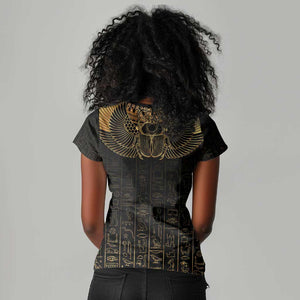 Ancient Egypt Women V-Neck T-Shirt Black Gold Scarab