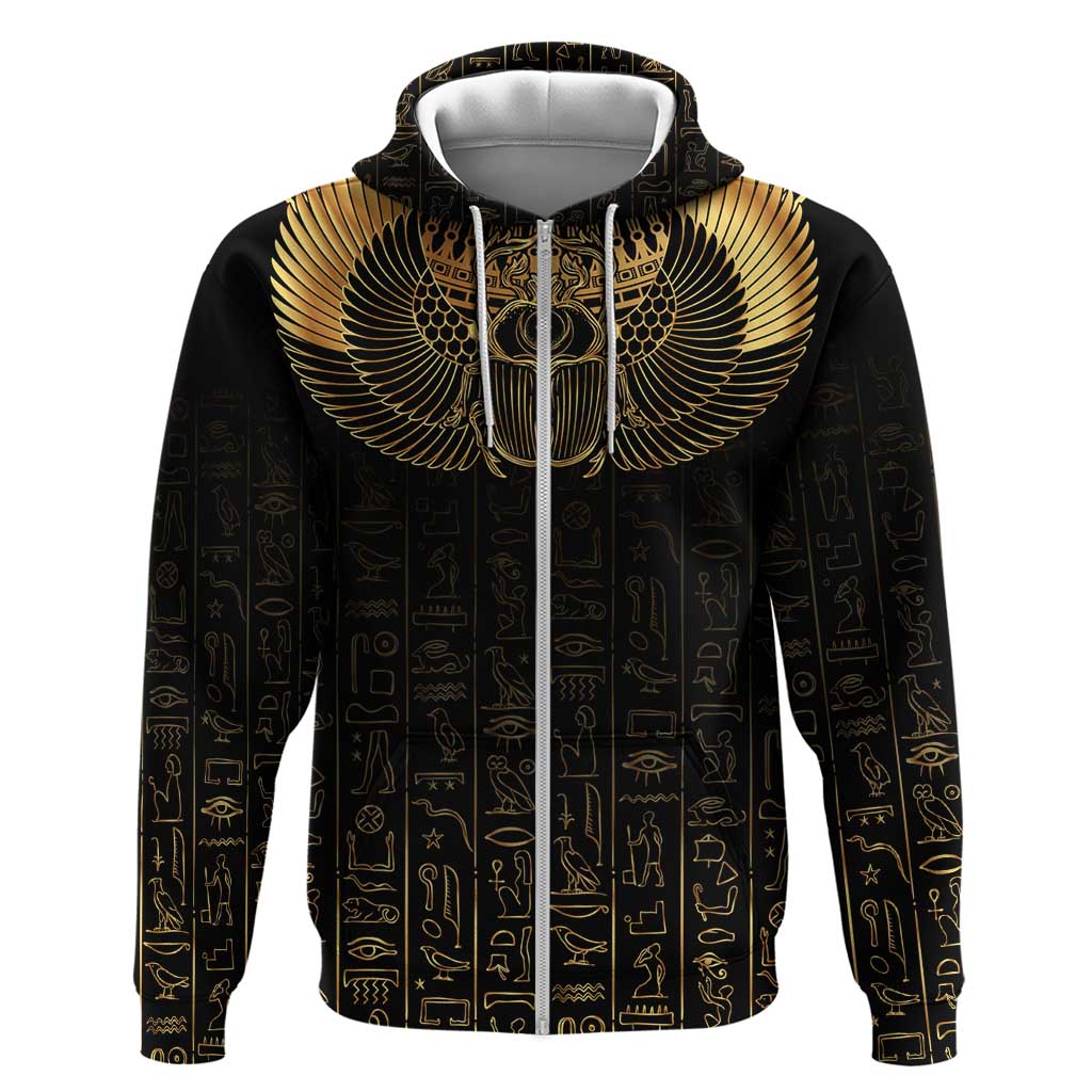 Ancient Egypt Zip Hoodie Black Gold Scarab