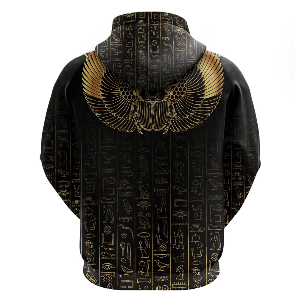 Ancient Egypt Zip Hoodie Black Gold Scarab