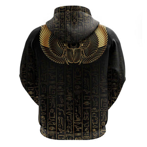 Ancient Egypt Zip Hoodie Black Gold Scarab