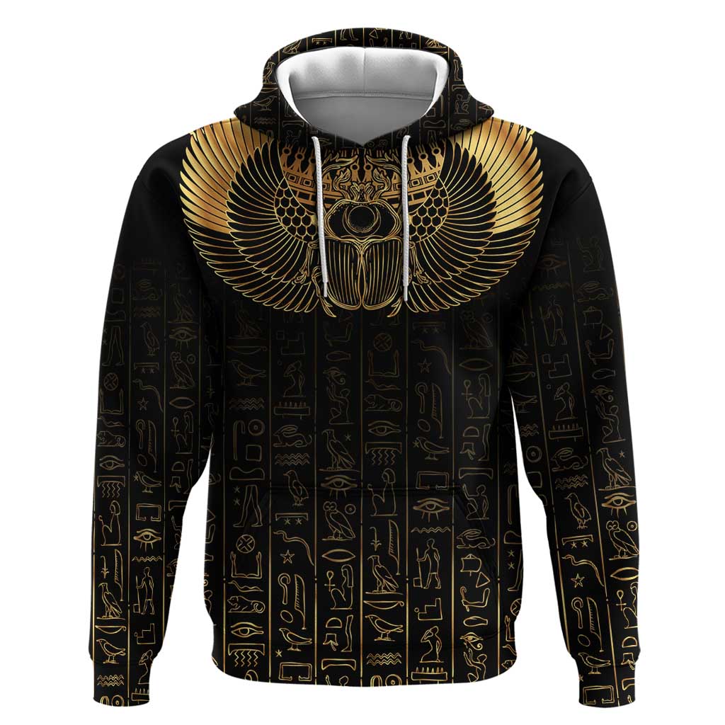 Ancient Egypt Zip Hoodie Black Gold Scarab