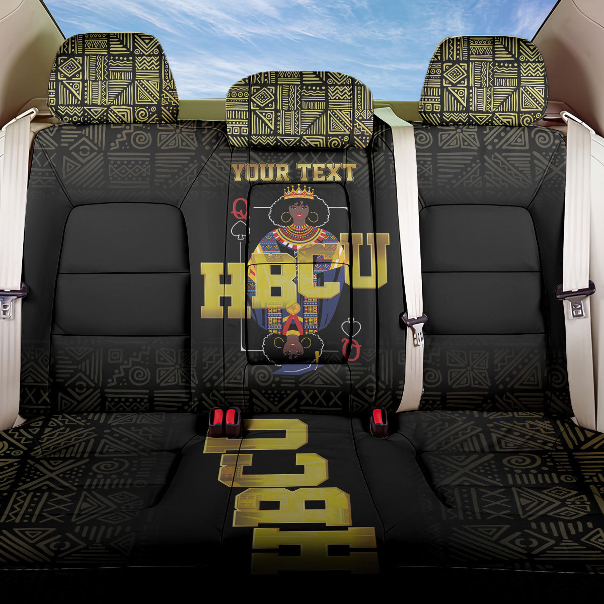 HBCU Grad Personalized Queen Poker Card Back Car Seat Cover Golden Pattern