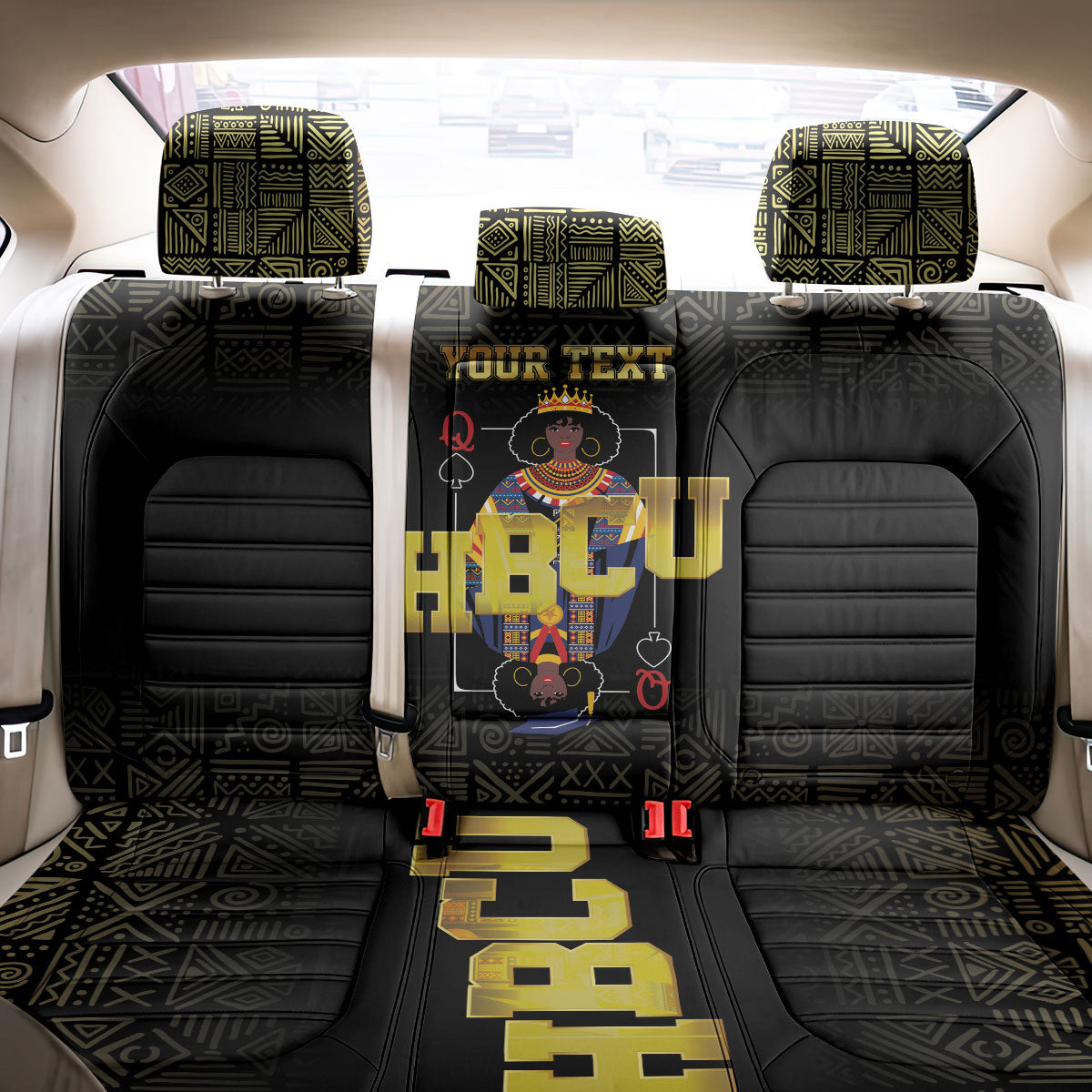 HBCU Grad Personalized Queen Poker Card Back Car Seat Cover Golden Pattern