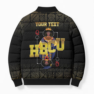 HBCU Grad Personalized Queen Poker Card Bomber Puffer Jacket Golden Pattern