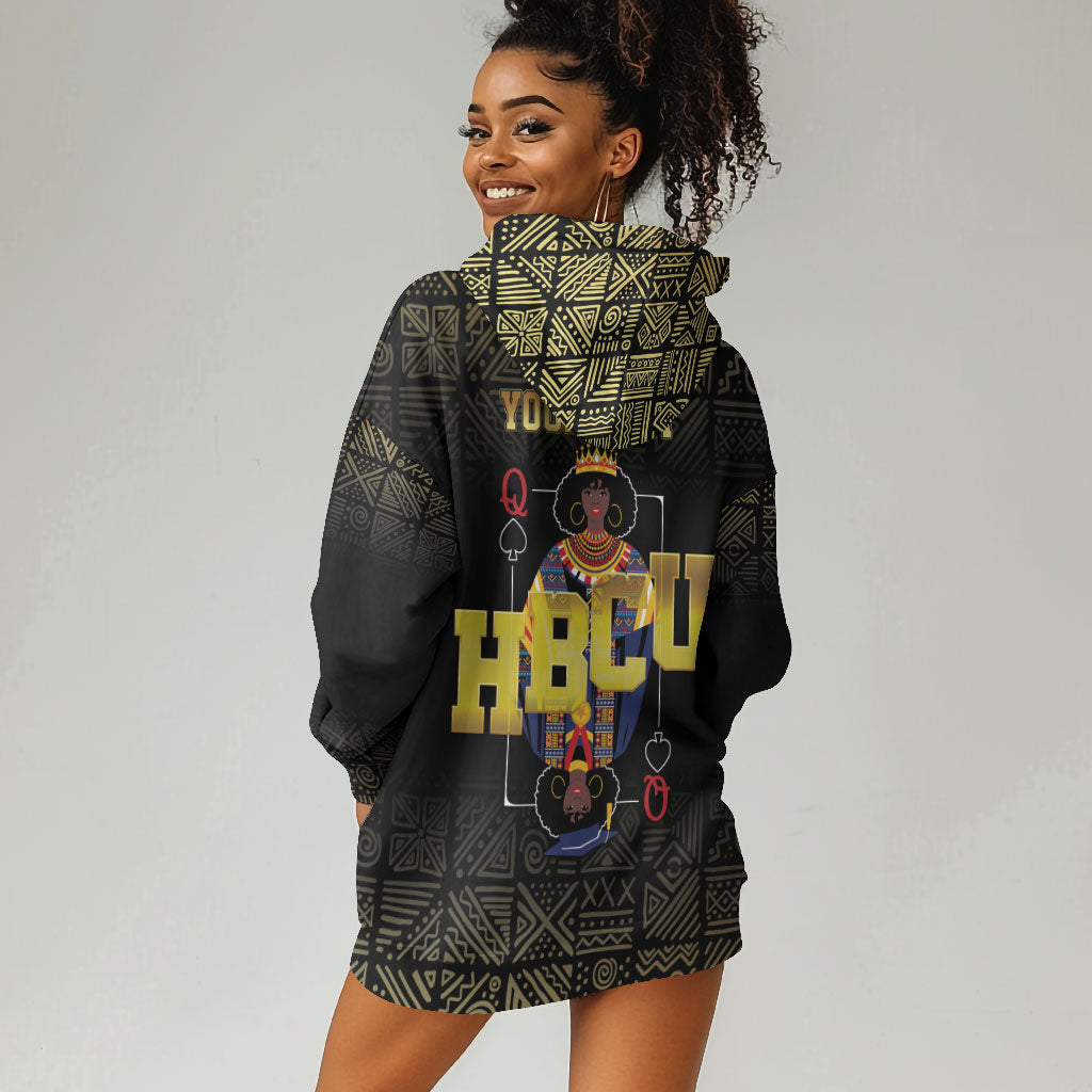 HBCU Grad Personalized Queen Poker Card Hoodie Dress Golden Pattern