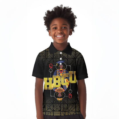 HBCU Grad Personalized Queen Poker Card Kid Polo Shirt Golden Pattern