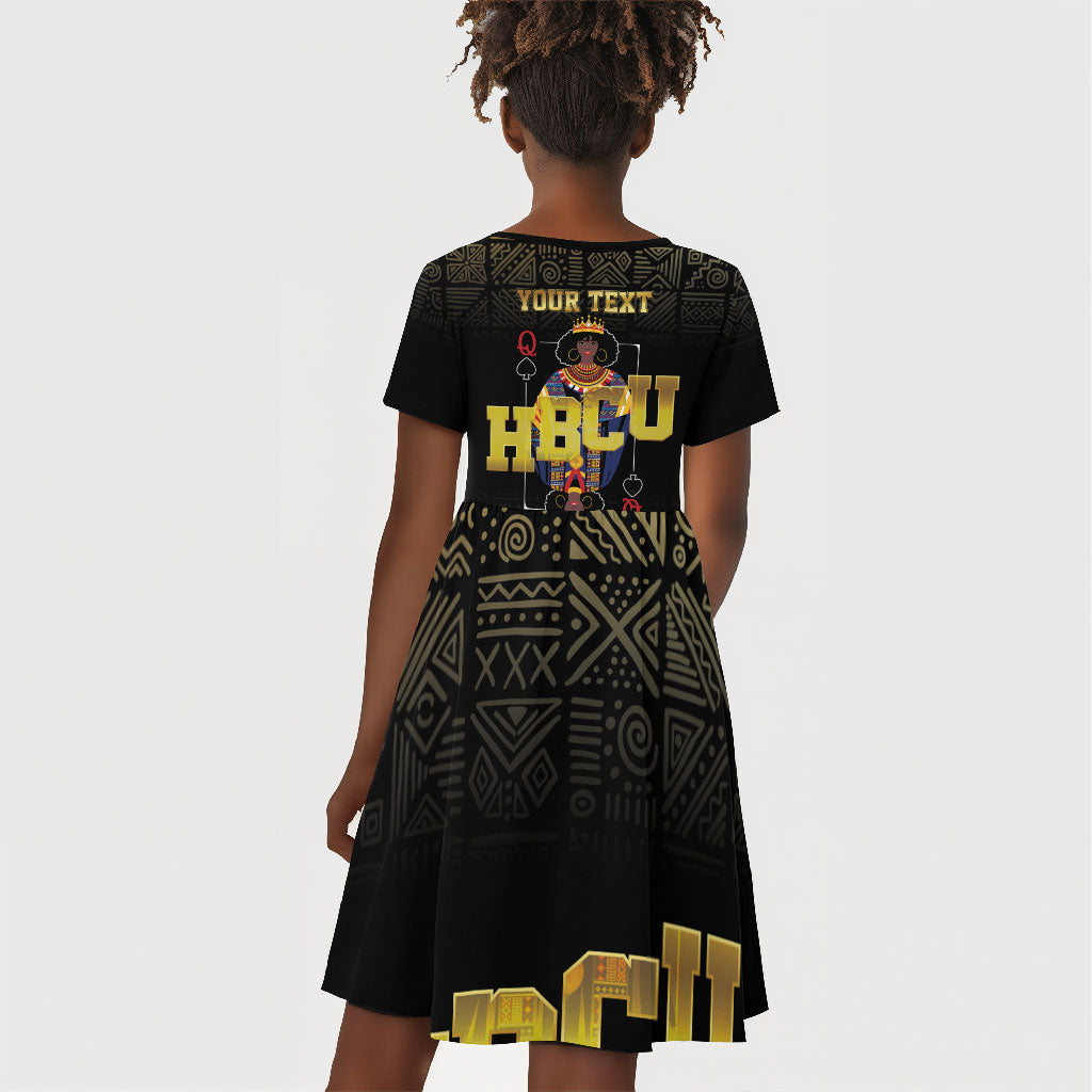 HBCU Grad Personalized Queen Poker Card Kid Short Sleeve Dress Golden Pattern