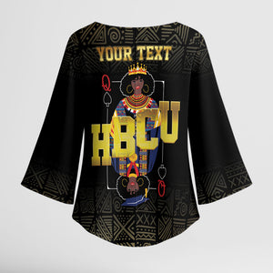 HBCU Grad Personalized Queen Poker Card Kimono Sleeve Blouse Golden Pattern