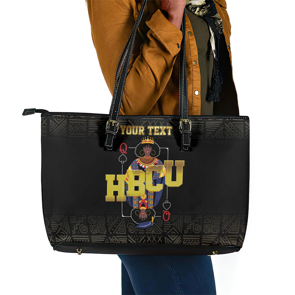 HBCU Grad Personalized Queen Poker Card Leather Tote Bag Golden Pattern