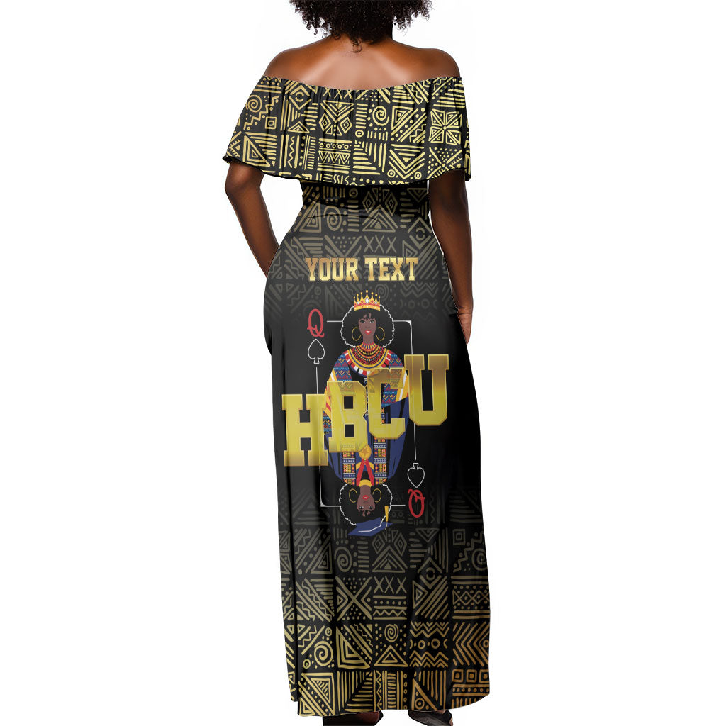 HBCU Grad Personalized Queen Poker Card Off Shoulder Maxi Dress Golden Pattern