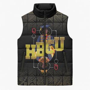 HBCU Grad Personalized Queen Poker Card Sleeveless Puffer Jacket Golden Pattern