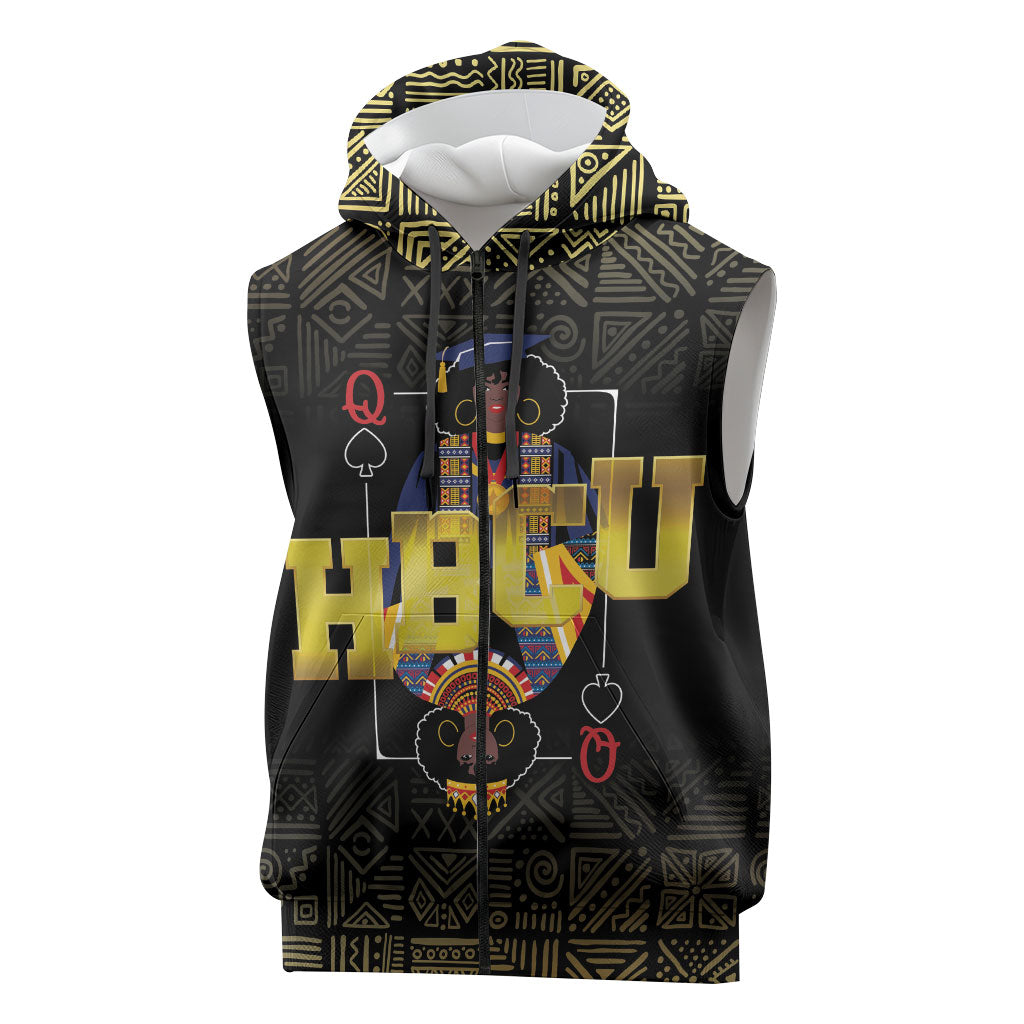 HBCU Grad Personalized Queen Poker Card Sleeveless Zip Hoodie Golden Pattern