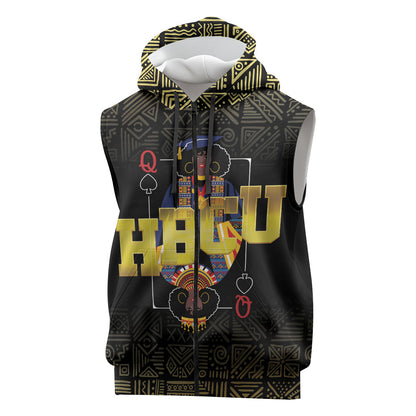 HBCU Grad Personalized Queen Poker Card Sleeveless Zip Hoodie Golden Pattern