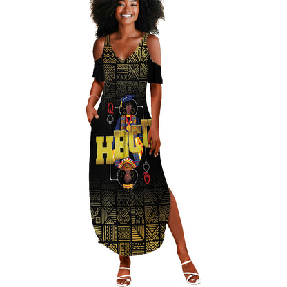 HBCU Grad Personalized Queen Poker Card Summer Maxi Dress Golden Pattern