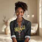 HBCU Grad Personalized Queen Poker Card Women Casual Shirt Golden Pattern