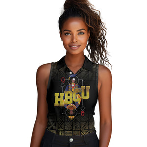 HBCU Grad Personalized Queen Poker Card Women Sleeveless Polo Shirt Golden Pattern