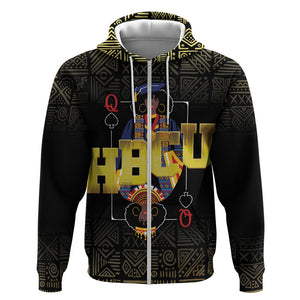 HBCU Grad Personalized Queen Poker Card Zip Hoodie Golden Pattern