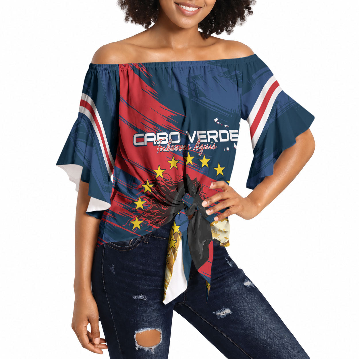 Cape Verde - WC2026 Dark Horse Custom Off Shoulder Wrap Waist Top Our Time Our Story