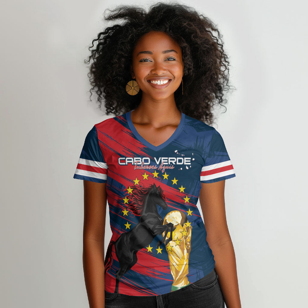 Cape Verde - WC2026 Dark Horse Custom Women V-Neck T-Shirt Our Time Our Story