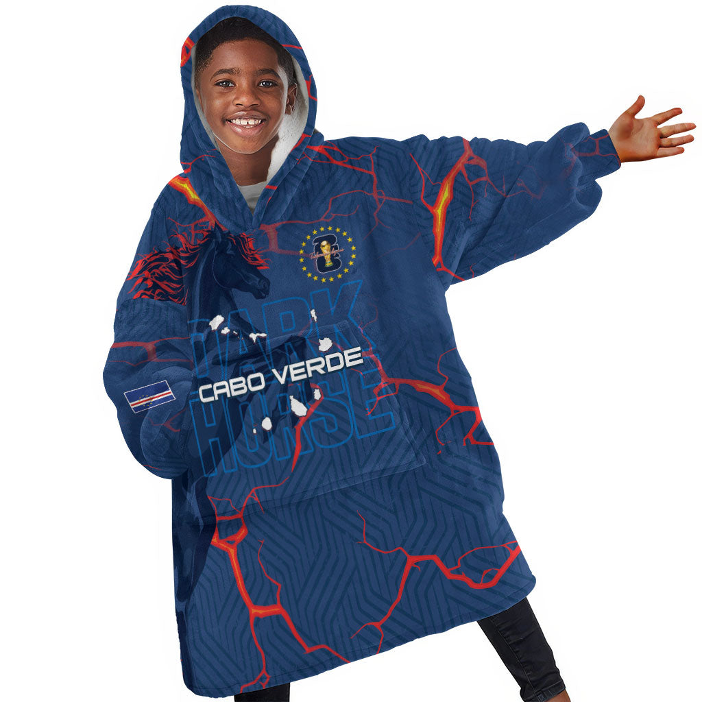 Cape Verde Football WC26 Custom Kid Wearable Blanket Hoodie Dark Horse Rising