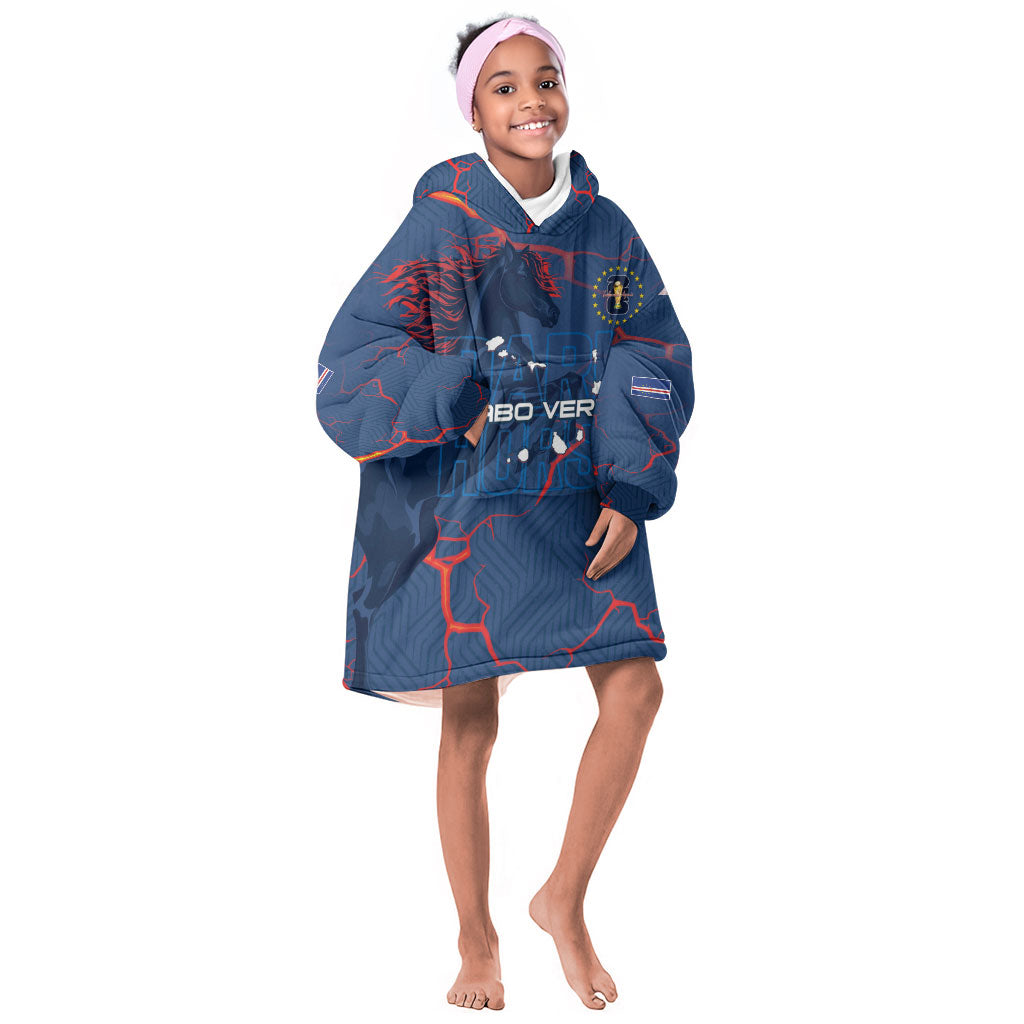 Cape Verde Football WC26 Custom Kid Wearable Blanket Hoodie Dark Horse Rising