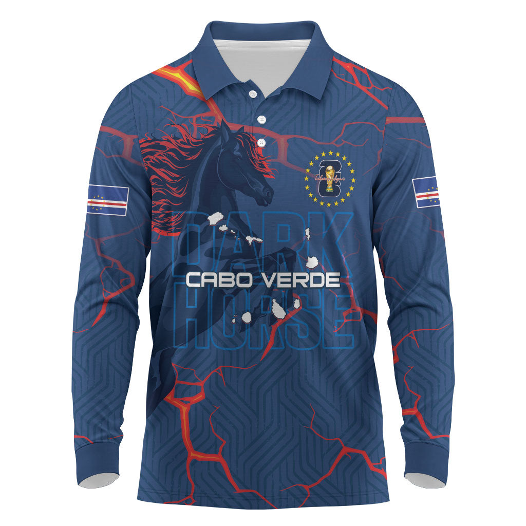 Cape Verde Football WC26 Custom Long Sleeve Polo Shirt Dark Horse Rising