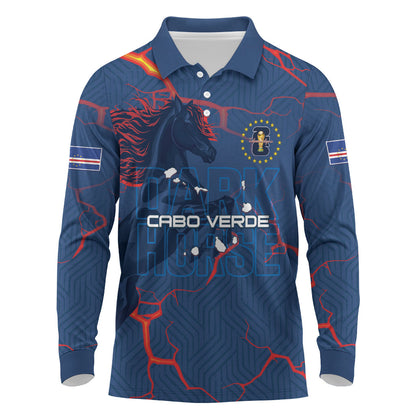 Cape Verde Football WC26 Custom Long Sleeve Polo Shirt Dark Horse Rising