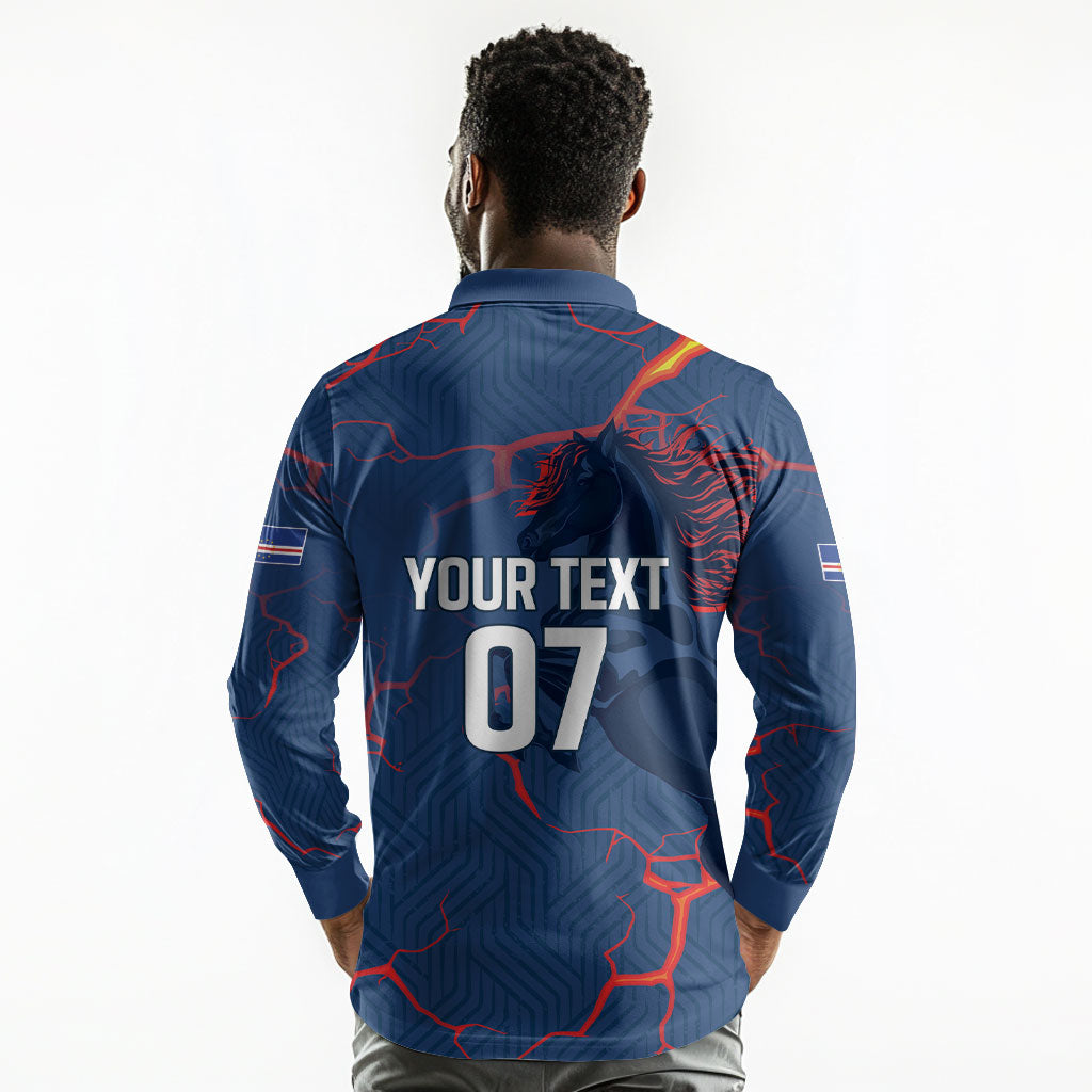 Cape Verde Football WC26 Custom Long Sleeve Polo Shirt Dark Horse Rising