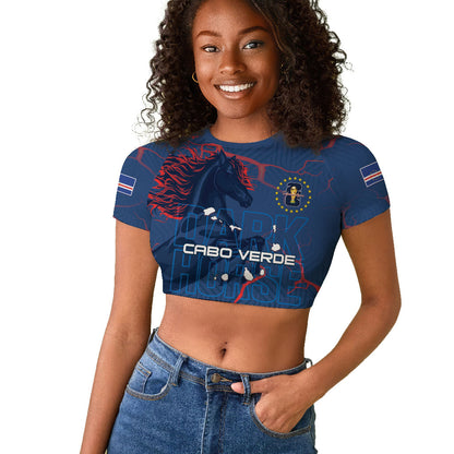 Cape Verde Football WC26 Custom Raglan Cropped T shirt Dark Horse Rising