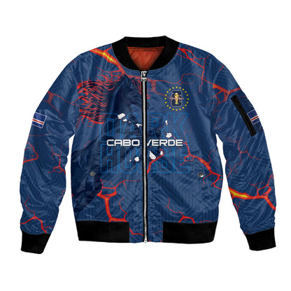 Cape Verde Football WC26 Custom Sleeve Zip Bomber Jacket Dark Horse Rising