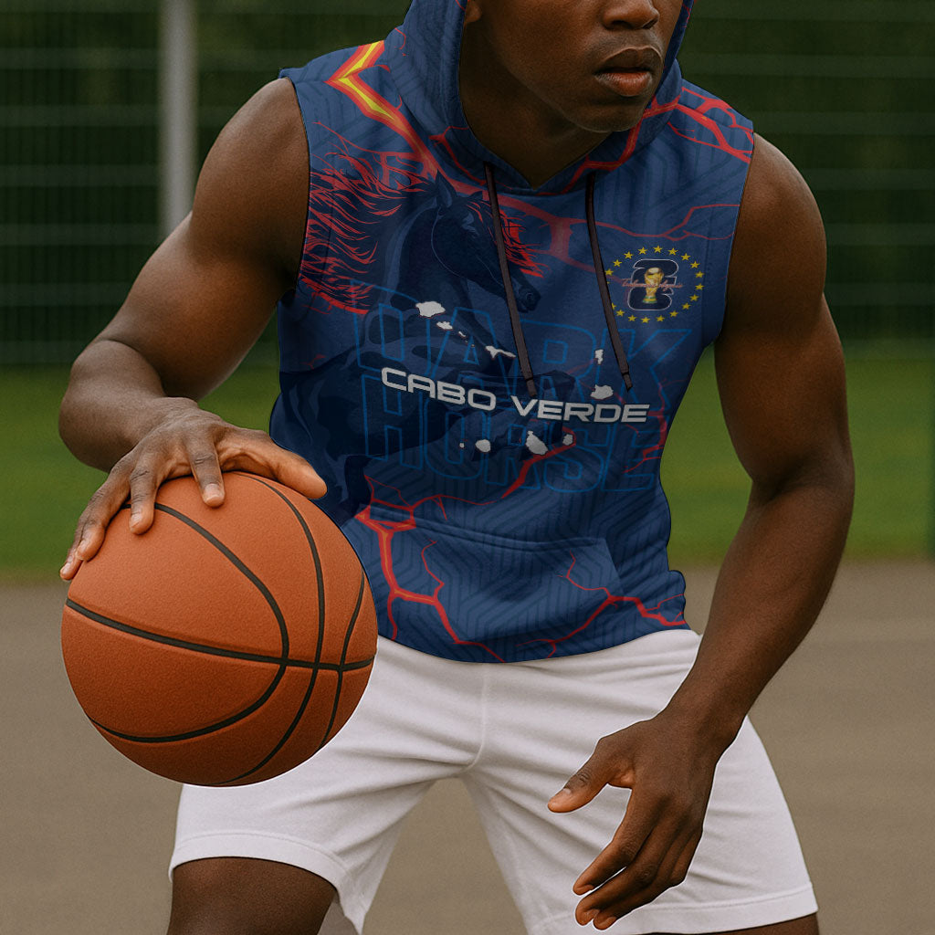 Cape Verde Football WC26 Custom Sleeveless Hoodie Dark Horse Rising