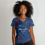 Cape Verde Football WC26 Custom Women V-Neck T-Shirt Dark Horse Rising