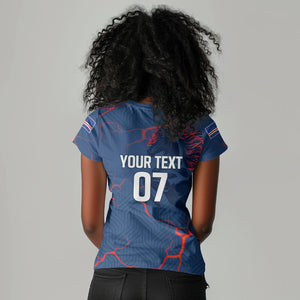 Cape Verde Football WC26 Custom Women V-Neck T-Shirt Dark Horse Rising