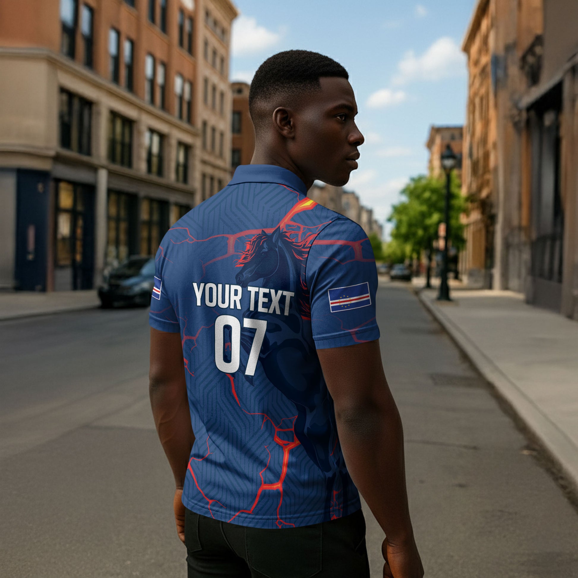 Cape Verde Football WC26 Custom Zipper Polo Shirt Dark Horse Rising