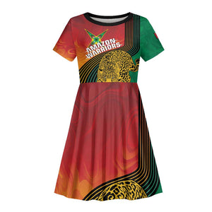 Personalized Afro Guyana Cricket Amazon Warriors Kid Short Sleeve Dress Fierce Jaguars - African Pride
