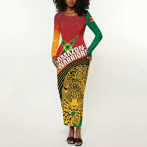 Personalized Afro Guyana Cricket Amazon Warriors Long Sleeve Bodycon Dress Fierce Jaguars - African Pride