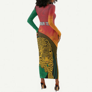 Personalized Afro Guyana Cricket Amazon Warriors Long Sleeve Bodycon Dress Fierce Jaguars - African Pride