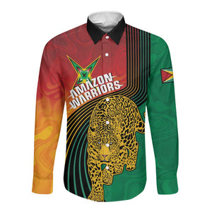 Personalized Afro Guyana Cricket Amazon Warriors Long Sleeve Button Shirt Fierce Jaguars - African Pride