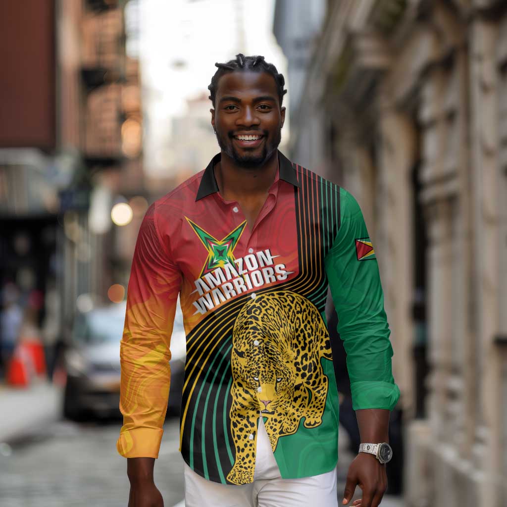 Personalized Afro Guyana Cricket Amazon Warriors Long Sleeve Button Shirt Fierce Jaguars - African Pride