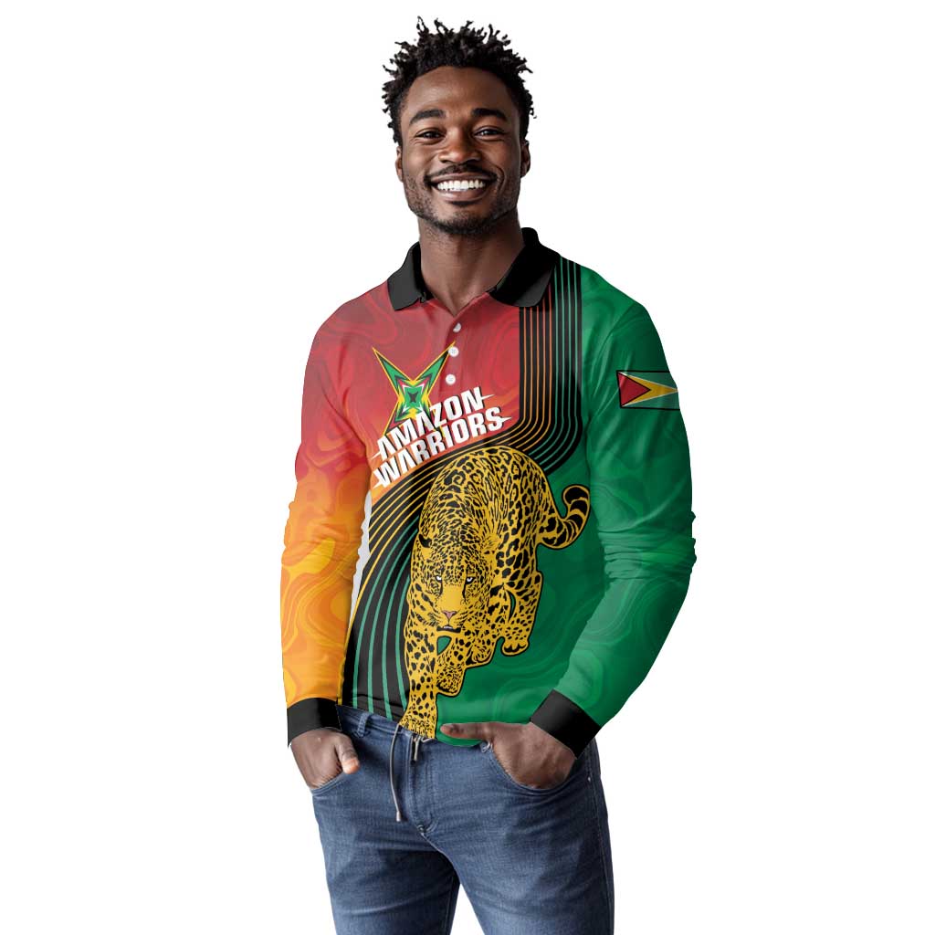 Personalized Afro Guyana Cricket Amazon Warriors Long Sleeve Polo Shirt Fierce Jaguars - African Pride