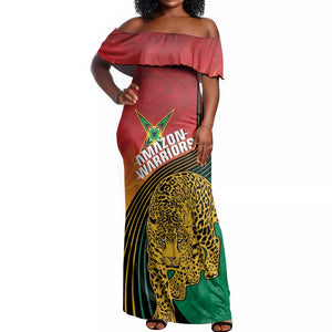 Personalized Afro Guyana Cricket Amazon Warriors Off Shoulder Maxi Dress Fierce Jaguars - African Pride