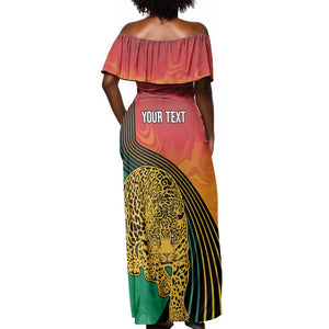 Personalized Afro Guyana Cricket Amazon Warriors Off Shoulder Maxi Dress Fierce Jaguars - African Pride